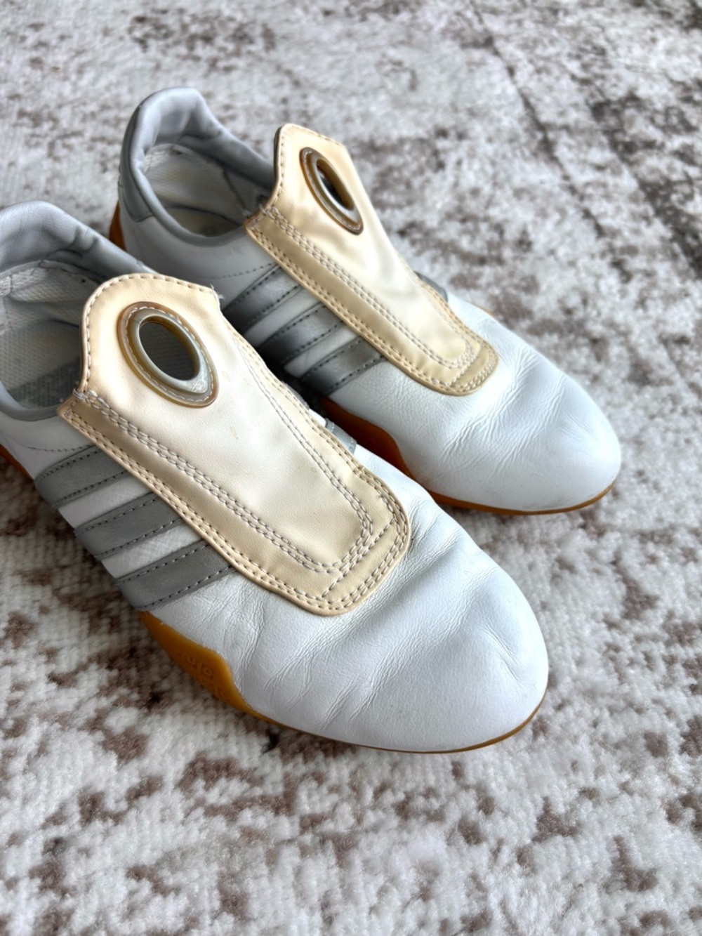 Vintage Y2K Adidas Archive MEI 2000s Taekwondo White and Silver Stripes Sneakers - Picture 6 of 10